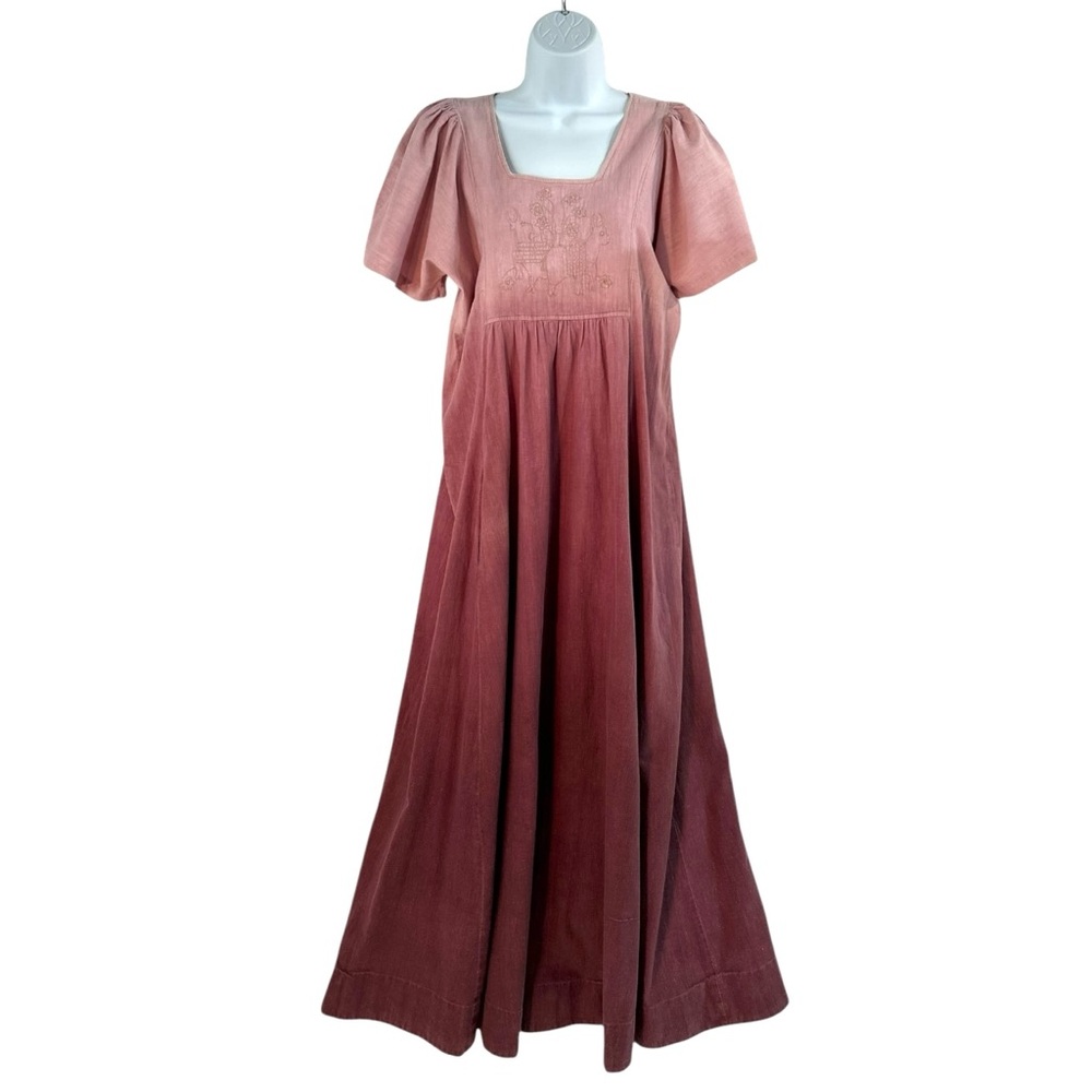 Vintage 70s India Imports of Rhode Island Maxi Dress Small Boho Rose Ombré